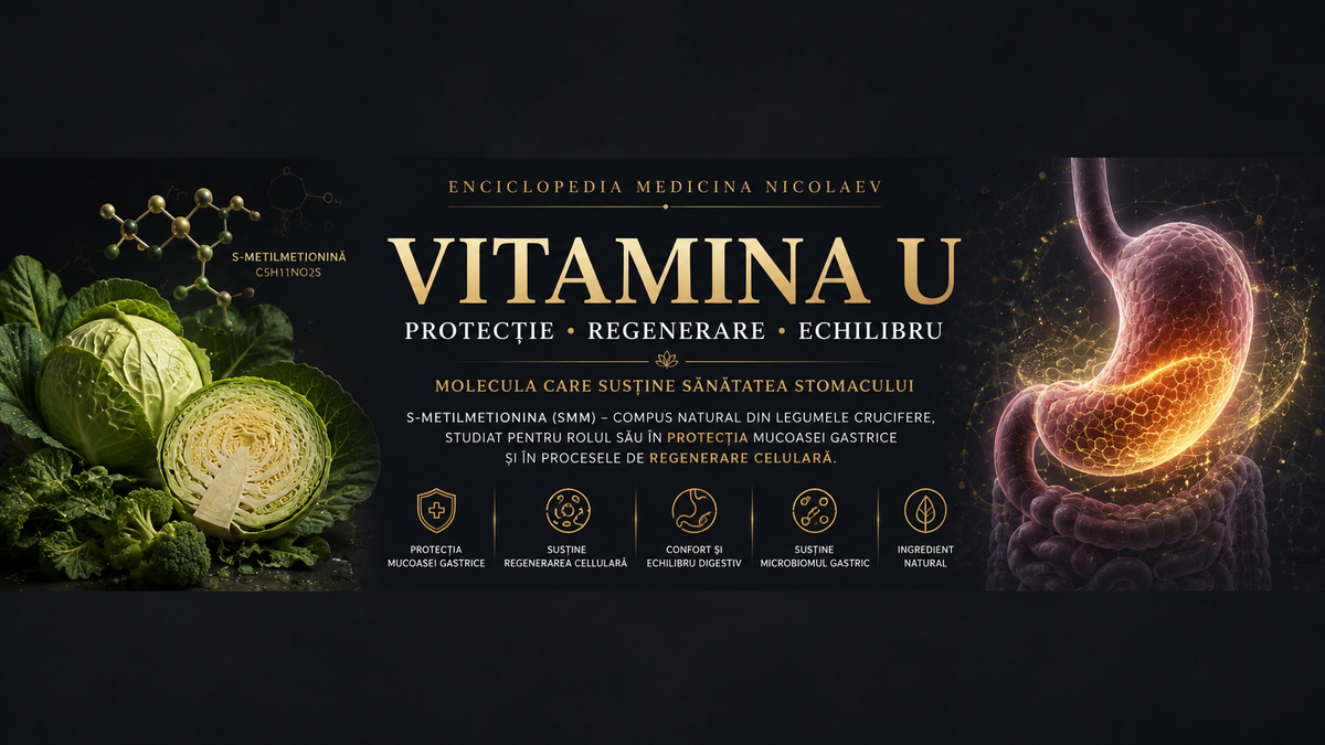 Vitamina U (S-metilmetionină) – Beneficii pentru sănătatea stomacului, protecția mucoasei gastrice și digestie | Enciclopedia Medicina Nicolaev
